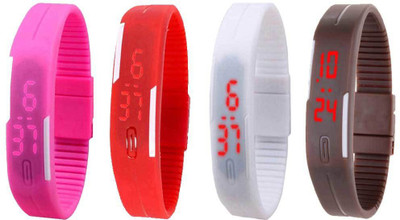 

Kissu Led Magnet Band Combo of 4 Pink, Red, White And Brown Watch - For Men & Women
