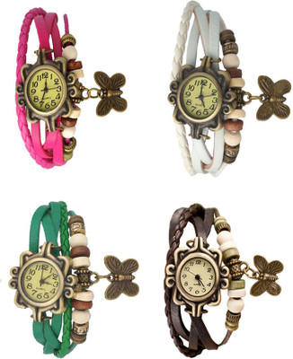 

NS18 Vintage Butterfly Rakhi Combo of 4 Pink, Green, White And Brown Watch - For Women