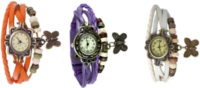 NS18 Vintage Butterfly Rakhi Watch Combo of 3 Orange, Purple And White Analog Watch  - For Women   Watches  (NS18)