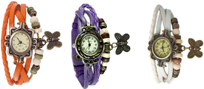 

NS18 Vintage Butterfly Rakhi Watch Combo of 3 Orange, Purple And White Watch - For Women