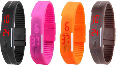 

Kissu Led Magnet Band Combo of 4 Black, Pink, Orange And Brown Watch - For Men & Women