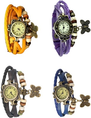 NS18 Vintage Butterfly Rakhi Combo of 4 Yellow, Black, Purple And Blue Analog Watch  - For Women   Watches  (NS18)