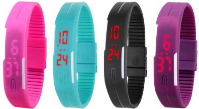 NS18 Silicone Led Magnet Band Watch Combo of 4 Pink, Sky Blue, Black And Purple Digital Watch  - For Couple   Watches  (NS18)