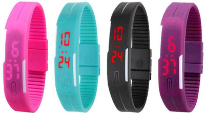 NS18 Silicone Led Magnet Band Watch Combo of 4 Pink, Sky Blue, Black And Purple Digital Watch  - For Couple   Watches  (NS18)