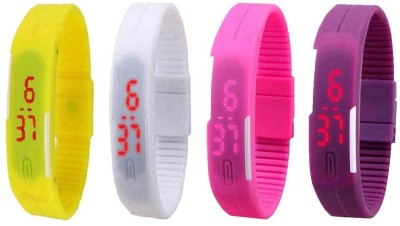 NS18 Silicone Led Magnet Band Watch Combo of 4 Yellow, White, Pink And Purple Digital Watch  - For Couple   Watches  (NS18)