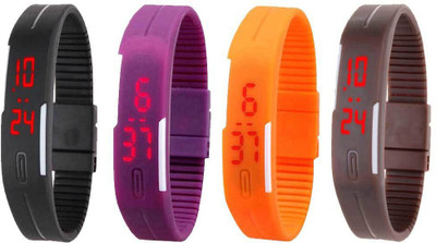 

Kissu Led Magnet Band Combo of 4 Black, Purple, Orange And Brown Watch - For Men & Women