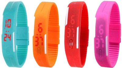 NS18 Silicone Led Magnet Band Watch Combo of 4 Sky Blue, Orange, Red And Pink Digital Watch  - For Couple   Watches  (NS18)