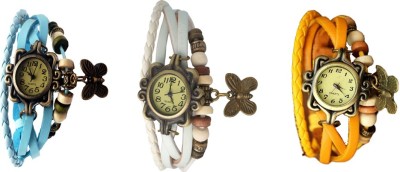 NS18 Vintage Butterfly Rakhi Combo of 3 Sky Blue, White And Yellow Analog Watch  - For Women   Watches  (NS18)