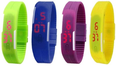 NS18 Silicone Led Magnet Band Combo of 4 Green, Blue, Purple And Yellow Digital Watch  - For Boys & Girls   Watches  (NS18)