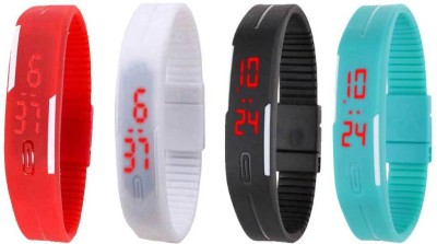 NS18 Silicone Led Magnet Band Watch Combo of 4 Red, White, Black And Sky Blue Digital Watch  - For Couple   Watches  (NS18)