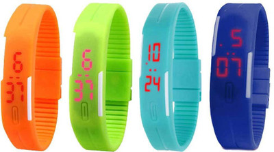 

Kissu Led Magnet Band Combo of 4 Orange, Green, Sky Blue And Blue Watch - For Men & Women