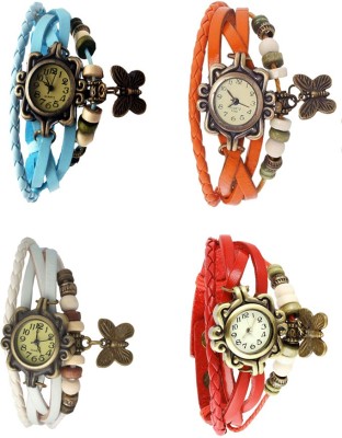 NS18 Vintage Butterfly Rakhi Combo of 4 Sky Blue, White, Orange And Red Analog Watch  - For Women   Watches  (NS18)
