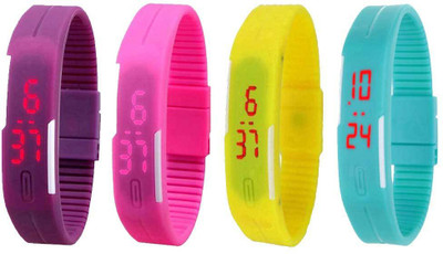

Kissu Led Magnet Band Combo of 4 Purple, Pink, Yellow And Sky Blue Watch - For Men & Women