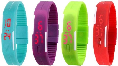 NS18 Silicone Led Magnet Band Watch Combo of 4 Sky Blue, Purple, Green And Red Digital Watch  - For Couple   Watches  (NS18)