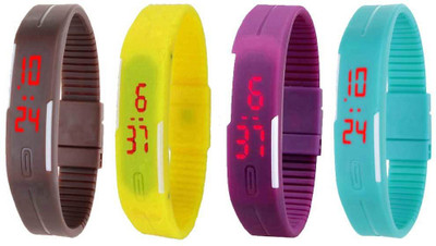 NS18 Silicone Led Magnet Band Watch Combo of 4 Brown, Yellow, Purple And Sky Blue Digital Watch  - For Couple   Watches  (NS18)