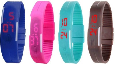 NS18 Silicone Led Magnet Band Combo of 4 Blue, Pink, Sky Blue And Brown Digital Watch  - For Boys & Girls   Watches  (NS18)