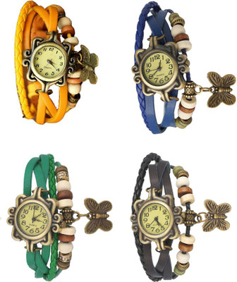 

NS18 Vintage Butterfly Rakhi Combo of 4 Yellow, Green, Blue And Black Watch - For Women