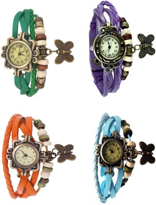 NS18 Vintage Butterfly Rakhi Combo of 4 Green, Orange, Purple And Sky Blue Analog Watch  - For Women   Watches  (NS18)