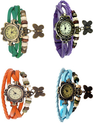 

NS18 Vintage Butterfly Rakhi Combo of 4 Green, Orange, Purple And Sky Blue Watch - For Women