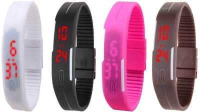 NS18 Silicone Led Magnet Band Combo of 4 White, Black, Pink And Brown Digital Watch  - For Boys & Girls   Watches  (NS18)