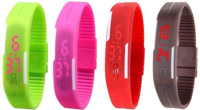 NS18 Silicone Led Magnet Band Combo of 4 Green, Pink, Red And Brown Digital Watch  - For Boys & Girls   Watches  (NS18)