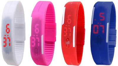 Kissu Led Magnet Band Combo of 4 White, Pink, Red And Blue Watch - For Men & Women