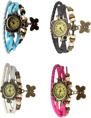 

Kissu Vintage Rakhi Combo of 4 Sky Blue, White, Black And Pink Watch - For Women