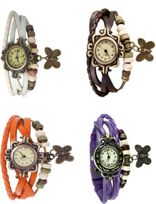 NS18 Vintage Butterfly Rakhi Combo of 4 White, Orange, Brown And Purple Analog Watch  - For Women   Watches  (NS18)