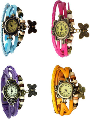 

Kissu Vintage Rakhi Combo of 4 Sky Blue, Purple, Pink And Yellow Watch - For Women
