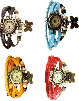 View NS18 Vintage Butterfly Rakhi Combo of 4 Brown, Yellow, Sky Blue And Red Analog Watch  - For Women Wrist Watches Price Online(NS18)