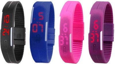 NS18 Silicone Led Magnet Band Watch Combo of 4 Black, Blue, Pink And Purple Digital Watch  - For Couple   Watches  (NS18)