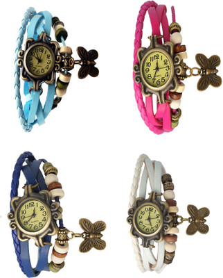 

Kissu Vintage Rakhi Combo of 4 Sky Blue, Blue, Pink And White Watch - For Women