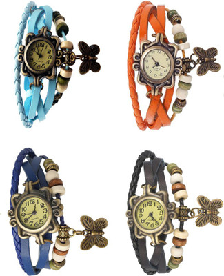 

NS18 Vintage Butterfly Rakhi Combo of 4 Sky Blue, Blue, Orange And Black Watch - For Women
