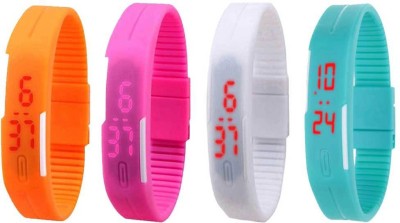 NS18 Silicone Led Magnet Band Watch Combo of 4 Orange, Pink, White And Sky Blue Digital Watch  - For Couple   Watches  (NS18)