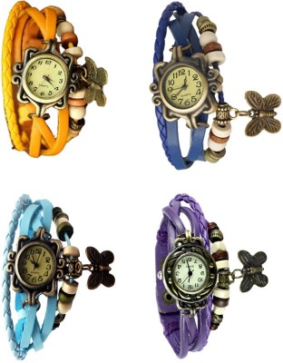 NS18 Vintage Butterfly Rakhi Combo of 4 Yellow, Sky Blue, Blue And Purple Analog Watch  - For Women   Watches  (NS18)