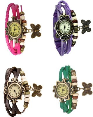 NS18 Vintage Butterfly Rakhi Combo of 4 Pink, Brown, Purple And Green Analog Watch  - For Women   Watches  (NS18)