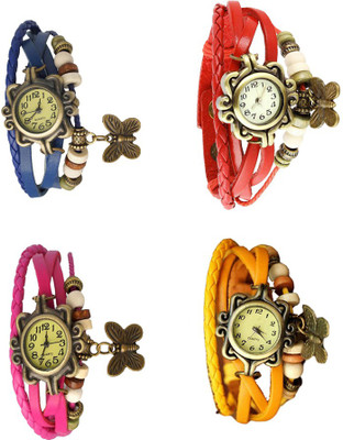 

NS18 Vintage Butterfly Rakhi Combo of 4 Blue, Pink, Red And Yellow Watch - For Women