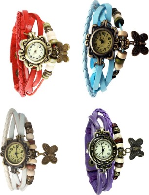 NS18 Vintage Butterfly Rakhi Combo of 4 Red, White, Sky Blue And Purple Analog Watch  - For Women   Watches  (NS18)