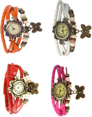 NS18 Vintage Butterfly Rakhi Combo of 4 Orange, Red, White And Pink Analog Watch  - For Women   Watches  (NS18)