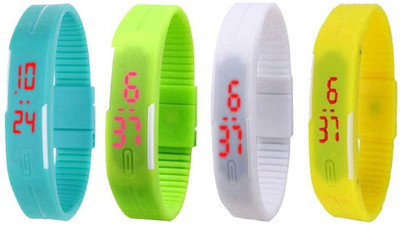 NS18 Silicone Led Magnet Band Combo of 4 Sky Blue, Green, White And Yellow Digital Watch  - For Boys & Girls   Watches  (NS18)