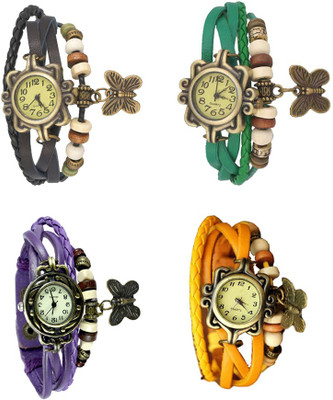

Kissu Vintage Rakhi Combo of 4 Black, Purple, Green And Yellow Watch - For Women