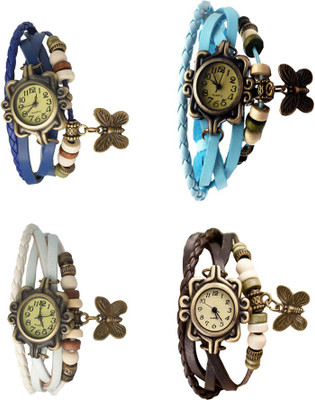 

Kissu Vintage Rakhi Combo of 4 Blue, White, Sky Blue And Brown Watch - For Women