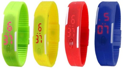 NS18 Silicone Led Magnet Band Combo of 4 Green, Yellow, Red And Blue Digital Watch  - For Boys & Girls   Watches  (NS18)
