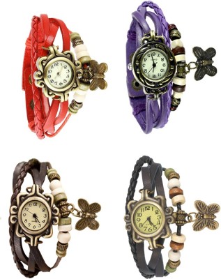 NS18 Vintage Butterfly Rakhi Combo of 4 Red, Brown, Purple And Black Analog Watch  - For Women   Watches  (NS18)