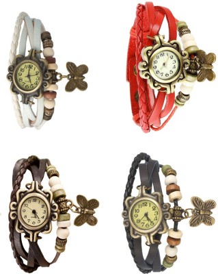 NS18 Vintage Butterfly Rakhi Combo of 4 White, Brown, Red And Black Analog Watch  - For Women   Watches  (NS18)