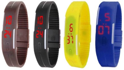 NS18 Silicone Led Magnet Band Combo of 4 Brown, Black, Yellow And Blue Digital Watch  - For Boys & Girls   Watches  (NS18)