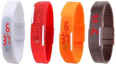 

Kissu Led Magnet Band Combo of 4 White, Red, Orange And Brown Watch - For Men & Women