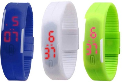 NS18 Silicone Led Magnet Band Combo of 3 Blue, White And Green Digital Watch  - For Boys & Girls   Watches  (NS18)