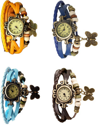 

NS18 Vintage Butterfly Rakhi Combo of 4 Yellow, Sky Blue, Blue And Brown Watch - For Women