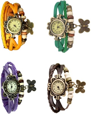 NS18 Vintage Butterfly Rakhi Combo of 4 Yellow, Purple, Green And Brown Analog Watch  - For Women   Watches  (NS18)